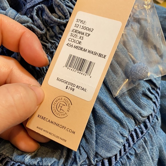 Rebecca minkoff / NWT Jordana chambray Medium wash ruched blouse top XS - Picture 10 of 10